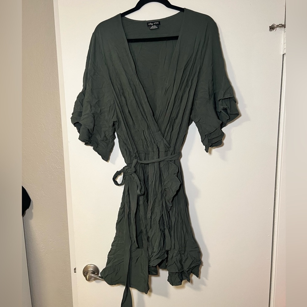 Army Green City Chic Wrap Dress